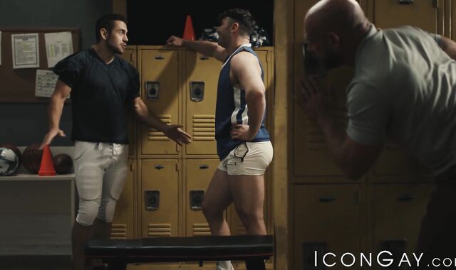 Dante Colle and Killian Knox take turns drilling Michael Boston in the locker room