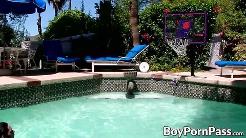 Wanking off near the pool with horny big dick twink Jacob