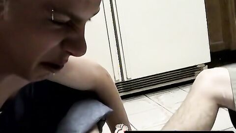 Butt buddies have dirty feet worshiping session in kitchen