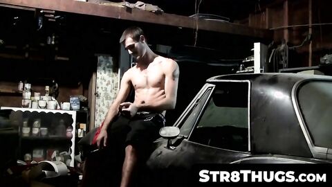 Str8Thugs.com - Young mechanic's work break solo cock jacking and cum blasting finale
