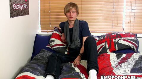 Blond emo Brent Daley empties his balls of cum through masturbation