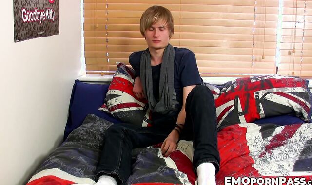Blond emo Brent Daley empties his balls of cum through masturbation
