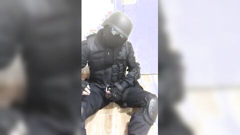 Gay Solo swat soldier jerk off in uniform and hood - Fresh HD Scene