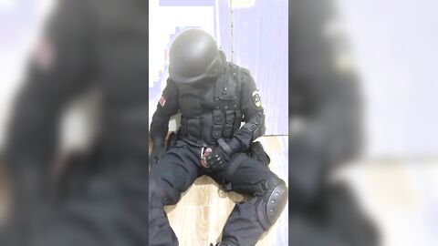 Gay Solo swat soldier jerk off in uniform and hood - Fresh HD Scene