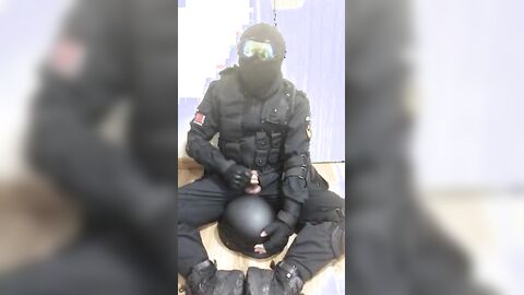Gay Solo swat soldier jerk off in uniform and hood - Fresh HD Scene