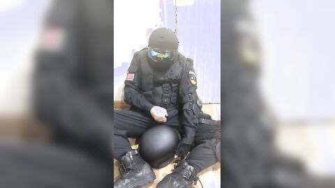 Gay Solo swat soldier jerk off in uniform and hood - Fresh HD Scene