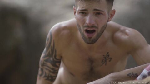 IconMale: Tattooed Casey Everett cock sucking outdoors