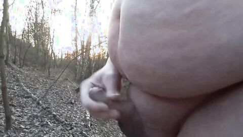 Chubby masturbates in the woods