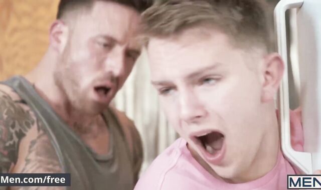 Men.com - Cute twink rides inked hunks cock - Jordan Levine, Timothy Drake