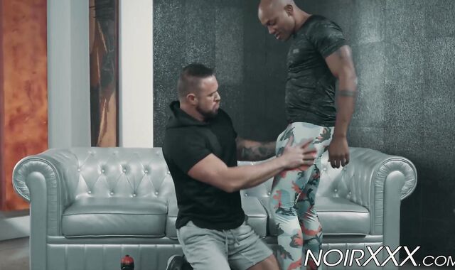 Huge cocked black stud ass penetrates muscular white hunk