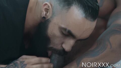Tattooed hunk Zaddy moans during interracial anal drilling