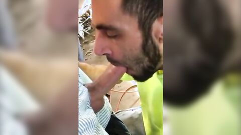 Hungry builder sucking dick
