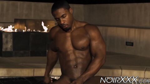 Hunky muscular black gay De Angelo Jackson jacks off