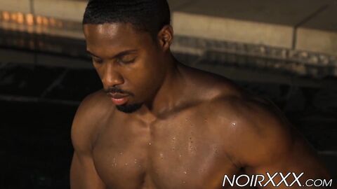 Hunky muscular black gay De Angelo Jackson jacks off