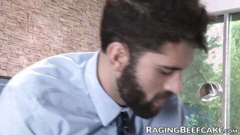 Handsome bearded gay anally fucked by his muscular boss