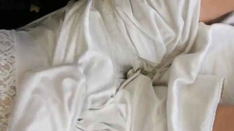 White nylon slip wank & cum