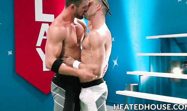 Gay sweaty muscles shine during hunk deepthroat and anal