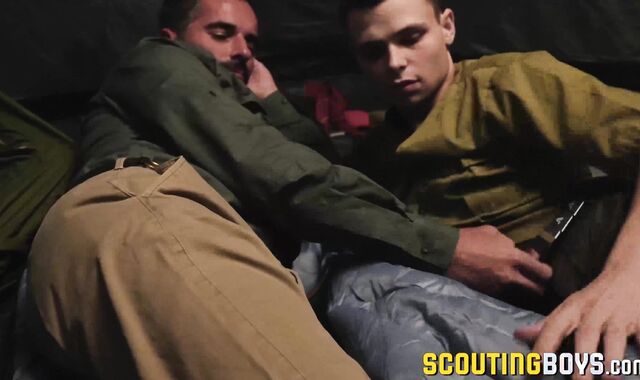 Sexy scout Austin fucked bareback in hot spitroast threesome