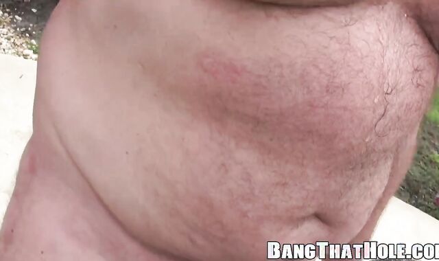 Hot and fat bear gets anal raling by the pool outdoor