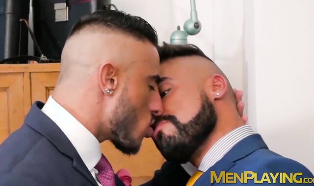Bearded stud bends over and takes dick in his tight hole