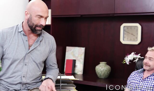Hunky Drew Sebastian barebacks Trent Atkins and cums on him