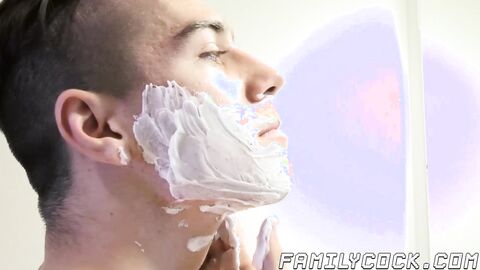 Twink stepson raw fucked after shaving his cute face