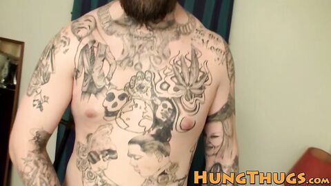 Tattooed stud Jacque Gosling grabs his tool and jacks off