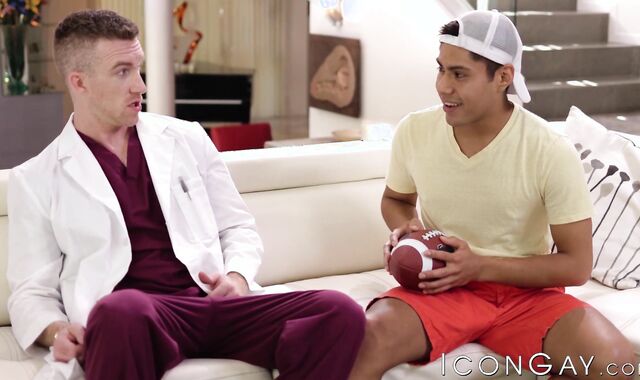 Twink Calix Rivera fucked raw by stud doctor Nick Fitt