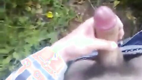 Huge uncut cock wanking outdoors