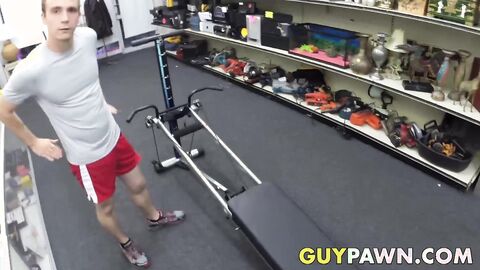 Athlete fucked by pawnbrokers on a workout machine