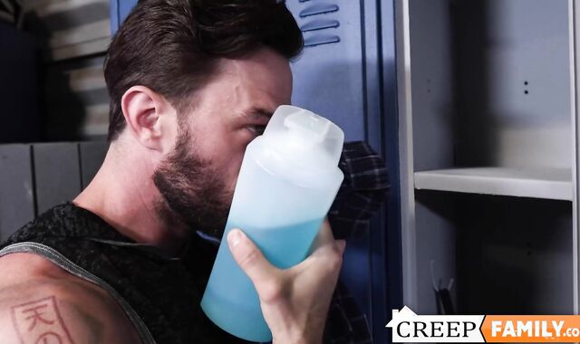 Handsome stud licked and barefucks his stepdads hairy ass