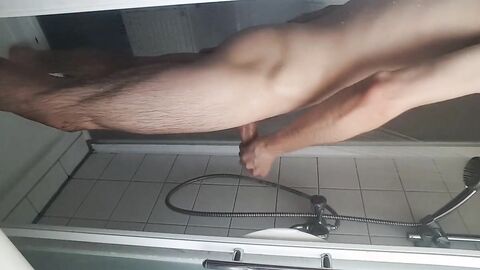 Shaving, jerking my young big cock ass spread boy