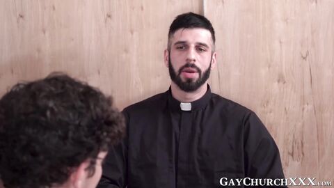 Bearded priest teases young catholic and fucks his ass raw