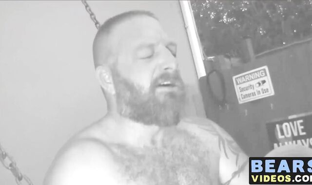 Hairy butt pirate Owen Powers has fun with a dildo outdoors