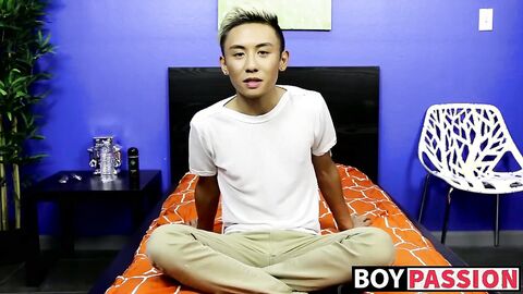 Cute asian twink Ty Neiman splashing hot cum on himself