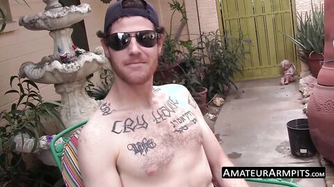 Outdoor solo wanking show with hairy deviant stud