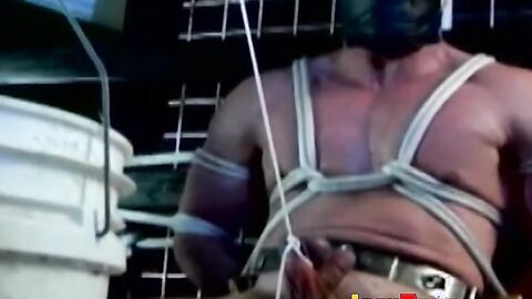 Bondage for hunk with tied up blue balls but he enjoys it