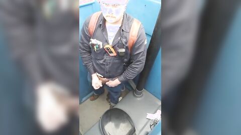 Worker Bear Jerks Off & Cum in Porty Potty at Work