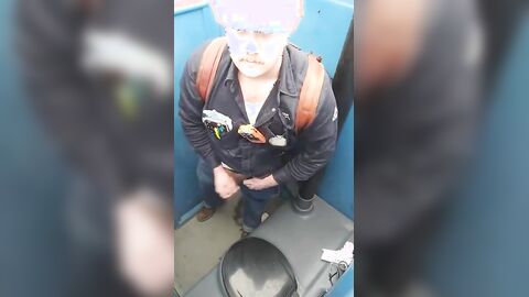 Worker Bear Jerks Off & Cum in Porty Potty at Work