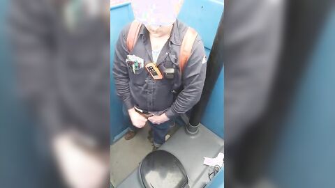 Worker Bear Jerks Off & Cum in Porty Potty at Work