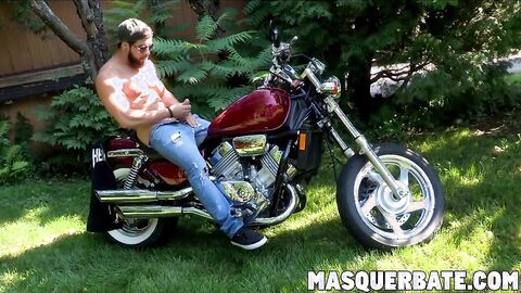 Zack is bearded muscular biker who is jerking off outdoors