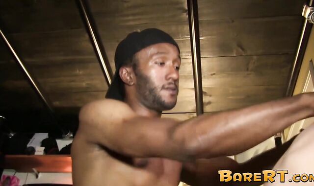 Ebony jock barebacks blond nerd until he cums hard