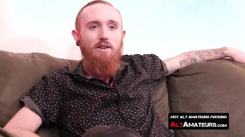 Bearded ginger masturbates with his juicy dick solo