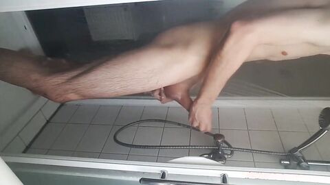Shaving, jerking my young big cock ass spread boy 3