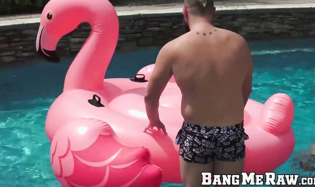 Studs fucking bareback after having fun at the pool