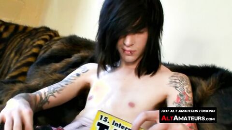 Emo twink stunner whips out monster dick and strokes