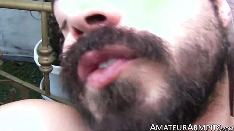 Long haired amateur jock choking on big hairy cock outdoor