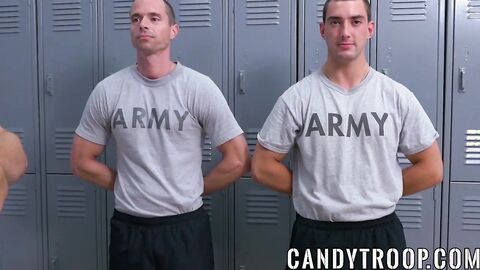 Horny military studs suck off sergeant before anal threesome