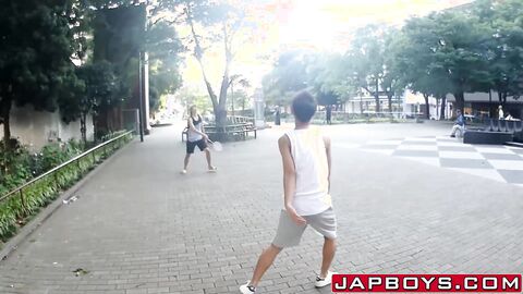 Badminton playing Asian twink bounces on cock after blowjob