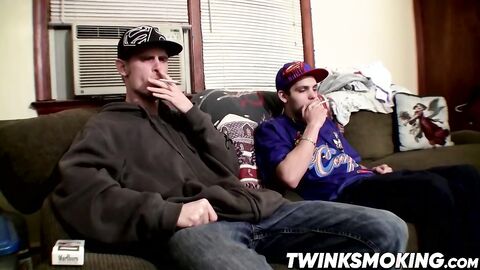 Sexy twinks Drac and Nolan jerking off while smoking cigars